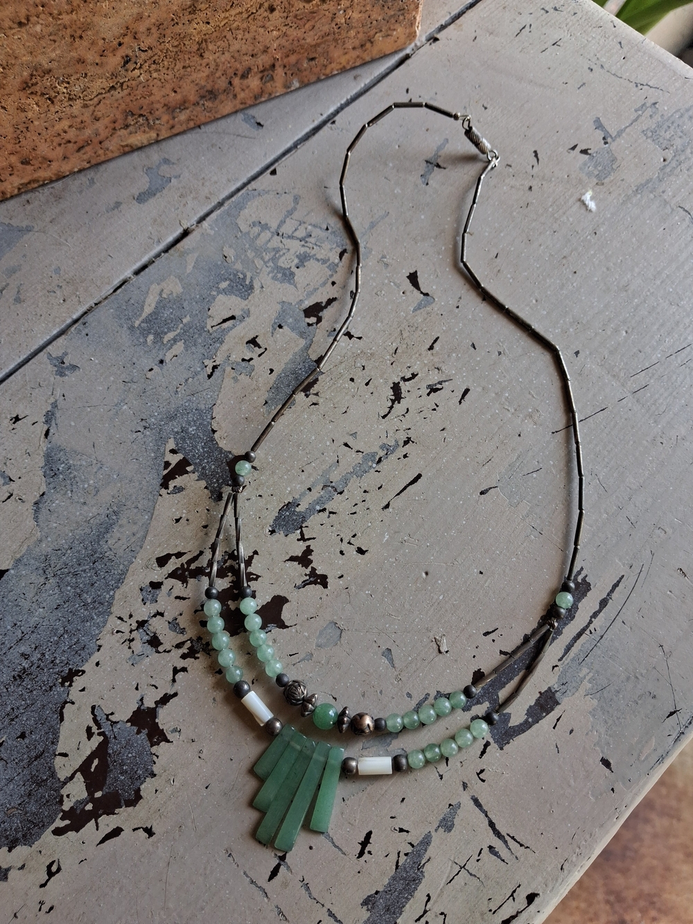 Vintage Liquid Silver Jade Fetish Necklace 1970s Retro